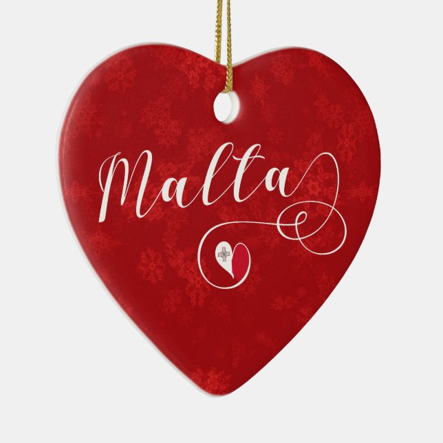 Malta Heart, Christmas Tree Ornament, Maltese Ceramic Ornament (Right)