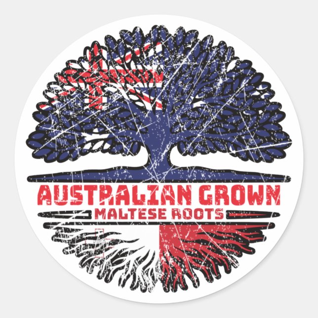 Malta Maltese Australian Australia Tree Roots Flag Classic Round Sticker (Front)