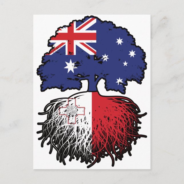 Malta Maltese Australian Australia Tree Roots Flag Postcard (Front)