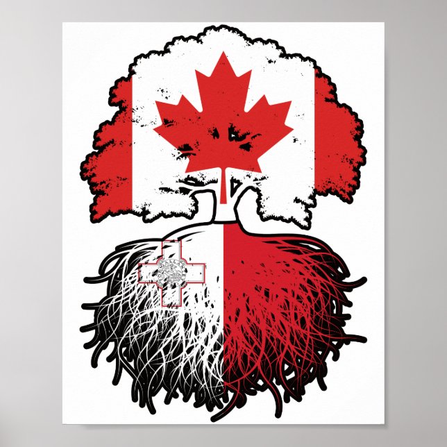 Malta Maltese Canadian Canada Tree Roots Flag Poster (Front)