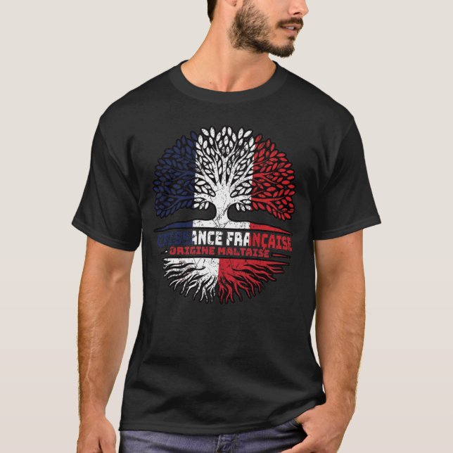 Malta Maltese French France Tree Roots Flag T-Shirt (Front)