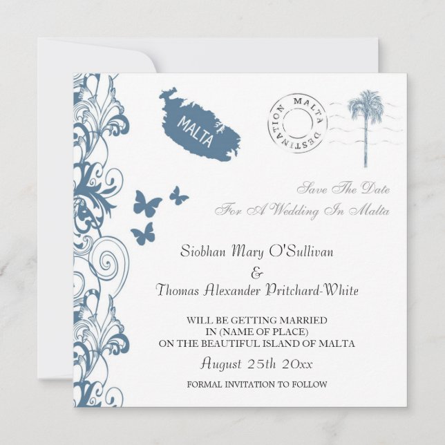 Malta Save The Date In Malta Blue Invitation (Front)