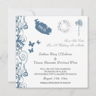 Malta Save The Date In Malta Blue Invitation