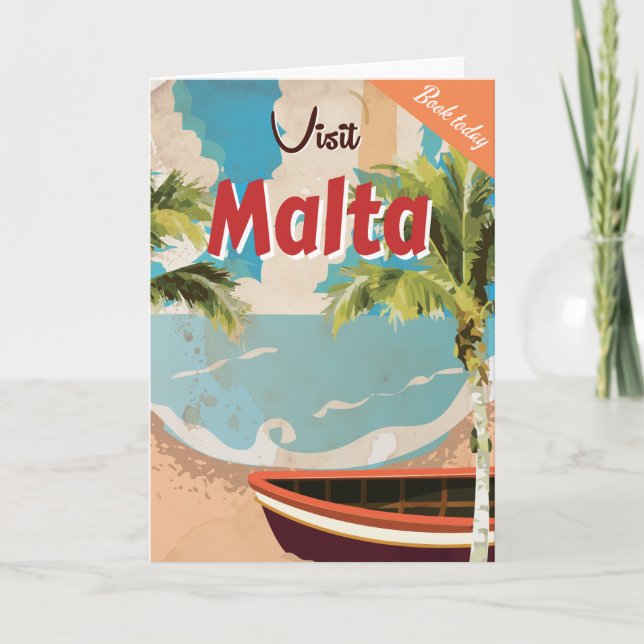 Malta vacation Vintage Travel Poster. Holiday Card (Front)