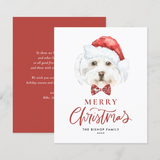 Maltais aquarelle à Santa Hat Carte de Noël (Devant / Derrière)