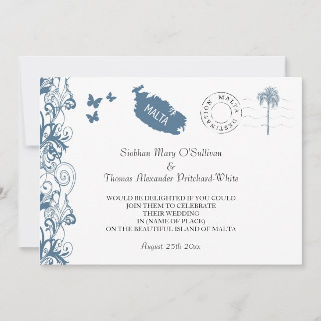 Malte Faire-part de mariage En Bleu De Malte (Devant)