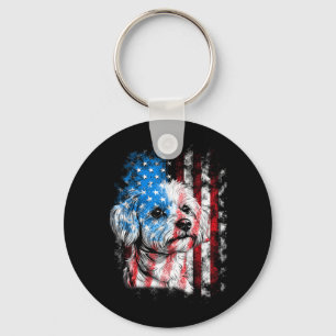 Maltese 4th of July Dog Lover Men Women American Keychain