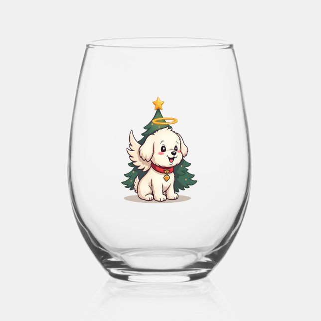 Maltese Angel Dog Stemless Wine Glass (Front)