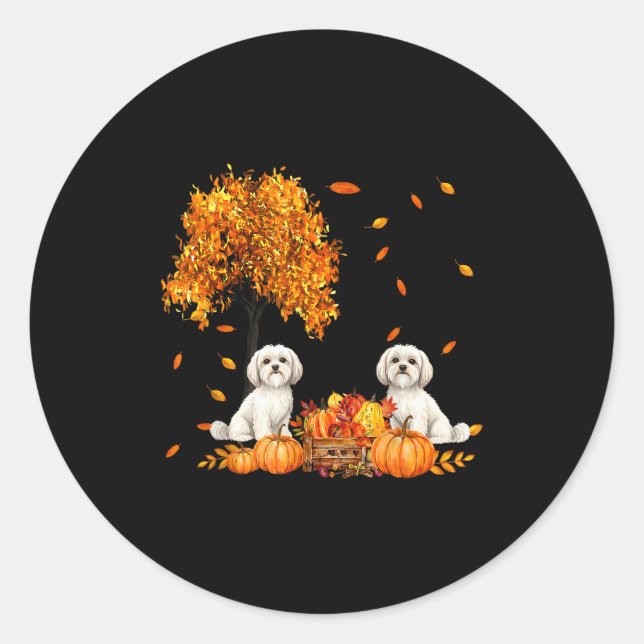 Maltese Autumn Leaf Fall Dog Lover Halloween Thank Classic Round Sticker (Front)