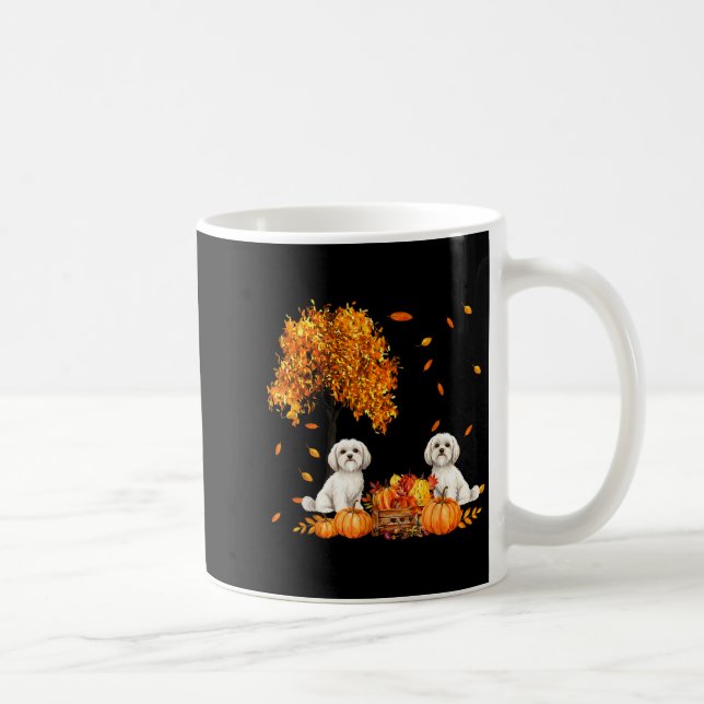 Maltese Autumn Leaf Fall Dog Lover Halloween Thank Coffee Mug (Right)