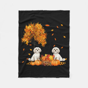 Maltese Autumn Leaf Fall Dog Lover Halloween Thank Fleece Blanket