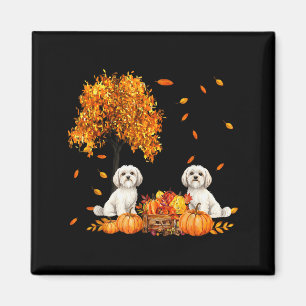 Maltese Autumn Leaf Fall Dog Lover Halloween Thank Magnet