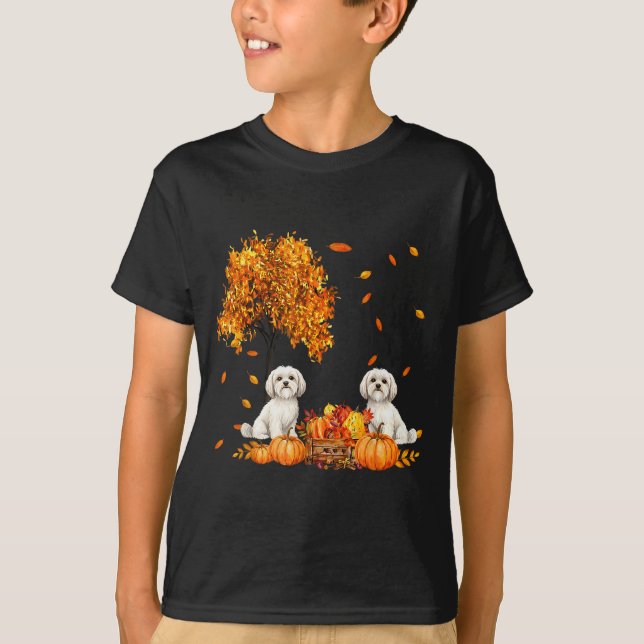 Maltese Autumn Leaf Fall Dog Lover Halloween Thank T-Shirt (Front)