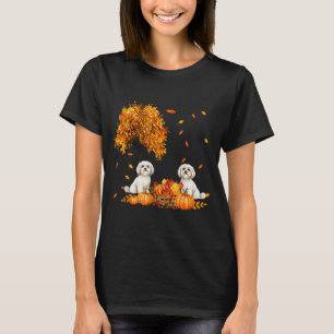 Maltese Autumn Leaf Fall Dog Lover Halloween Thank T-Shirt