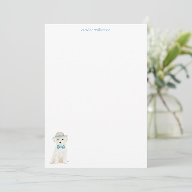 Maltese Bichon Dog Bow Personalized Stationery Card (Standing Front)