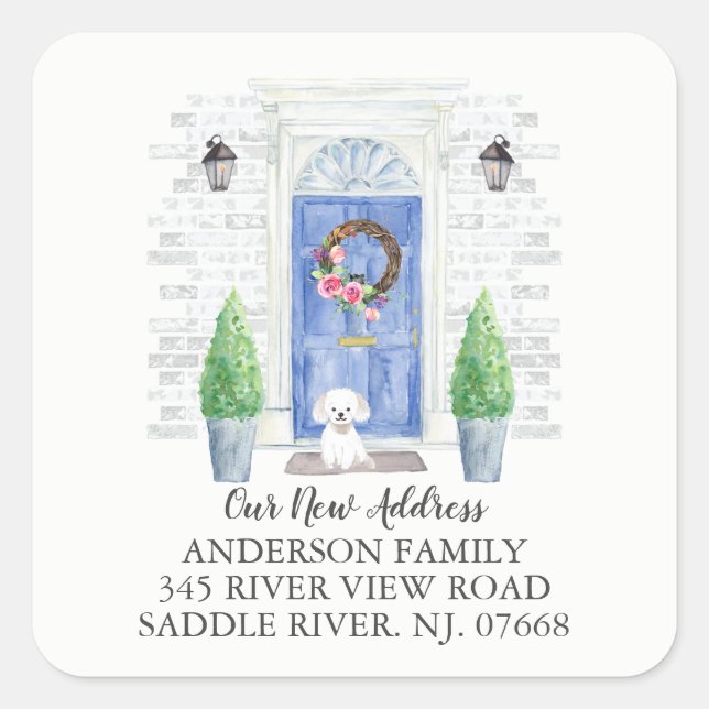 Maltese Blue Door New Address Label Sticker (Front)
