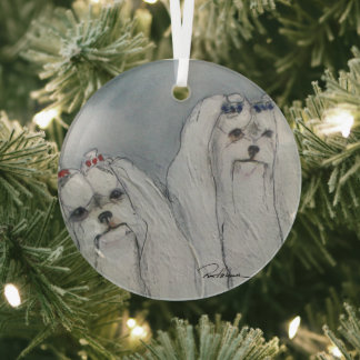Maltese by Hevener  Glass Ornament