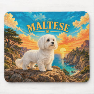 Maltese, Carmel Coast Vintage Watercolor Mouse Pad