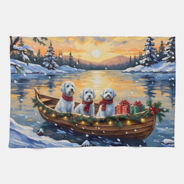 Maltese Christmas Boat Holiday Kitchen Towel (Horizontal)