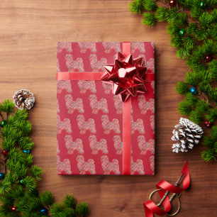 Maltese Christmas Dog Silhouette Red Gift Wrapping Paper