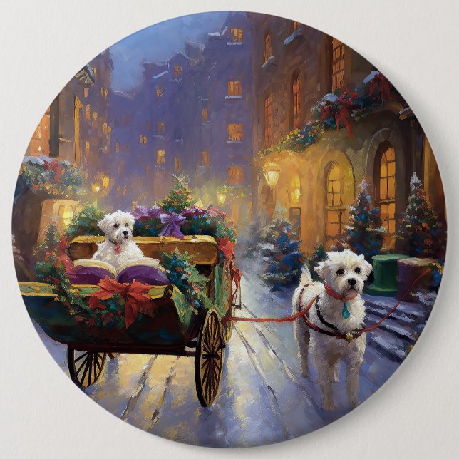 Maltese Christmas Festive Season 6 Inch Round Button (Front)