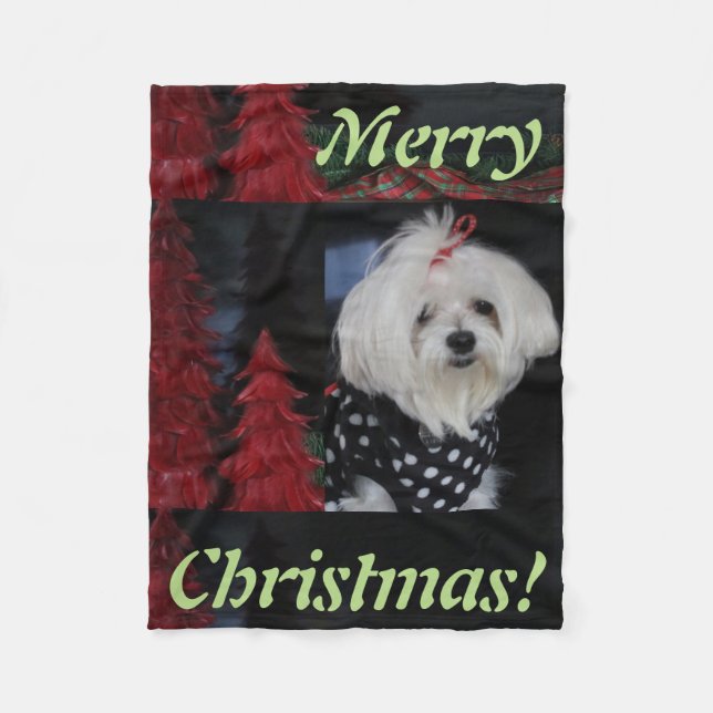 Maltese Christmas Fleece Blanket (Front)