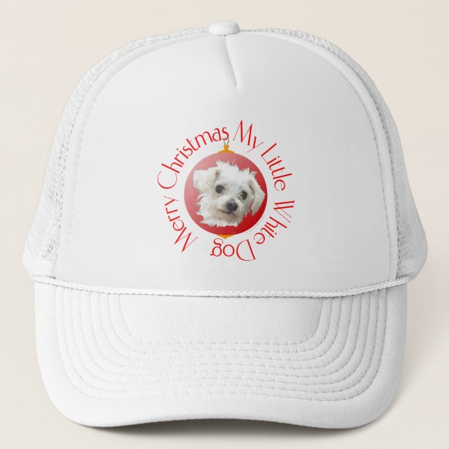 Maltese Christmas Little White Dog Trucker Hat (Front)