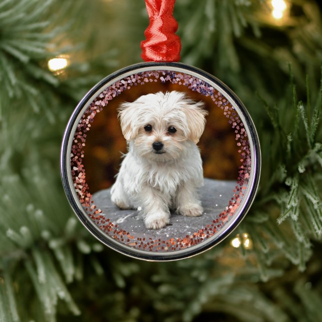 Maltese Christmas Puppy Metal Ornament (Tree)