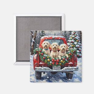 Maltese Christmas Red Truck Holiday Magnet