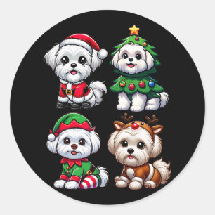 Maltese Christmas Tree Santa Elf Costume Dog 1  Classic Round Sticker