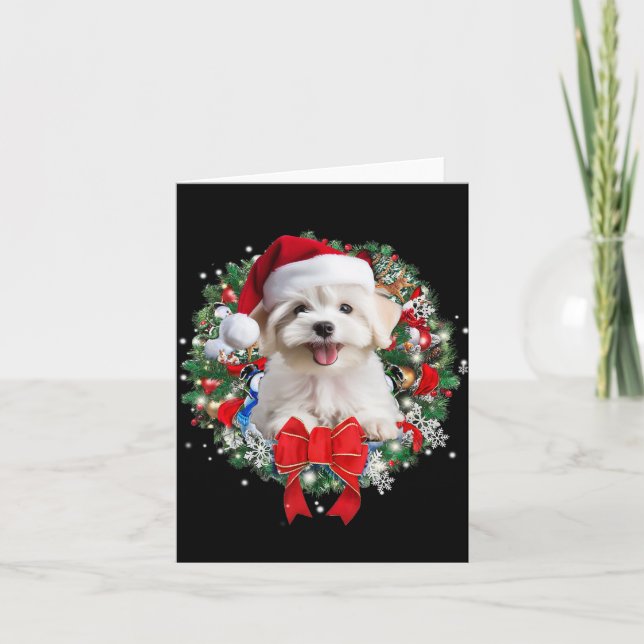 Maltese Christmas Wreath Decoration Xmas Pyjamas 1 Card (Front)