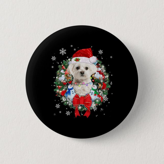 Maltese Christmas Wreath Decoration Xmas Pyjamas  2 Inch Round Button (Front)