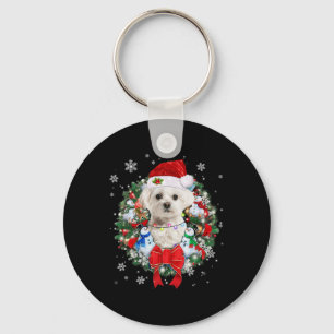 Maltese Christmas Wreath Decoration Xmas Pyjamas  Keychain