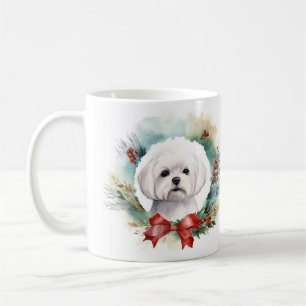 Maltese Christmas Wreath Festive Pup Coffee Mug