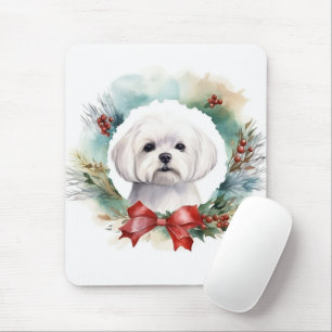 Maltese Christmas Wreath Festive Pup Mouse Pad