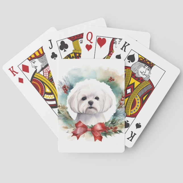Maltese Christmas Wreath Festive Pup  Playing Cards (Back)