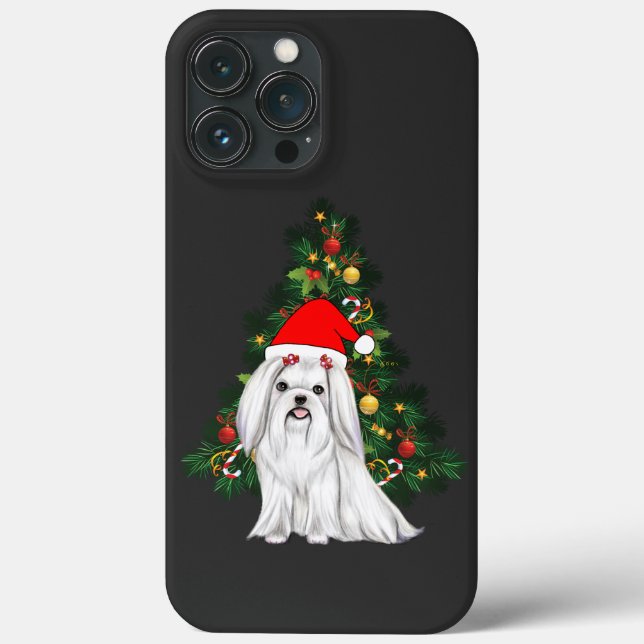 Maltese Christmas, Xmas Maltese Dog with Santa hat Case-Mate iPhone Case (Back)