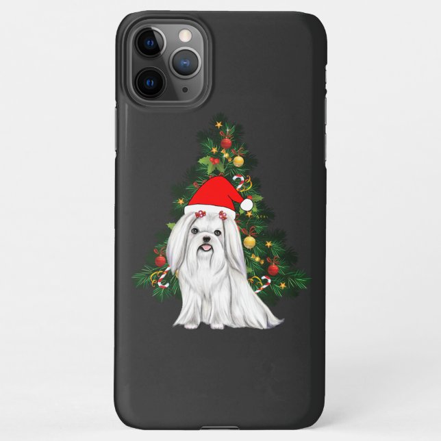 Maltese Christmas, Xmas Maltese Dog with Santa hat iPhone Case (Back)