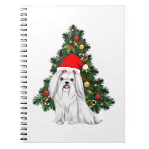 Maltese Christmas, Xmas Maltese Dog with Santa hat Notebook