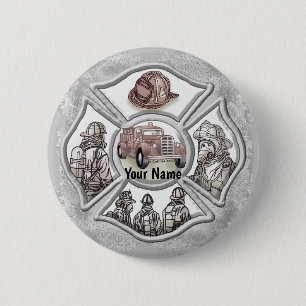 Maltese cross firefighter 2 inch round button