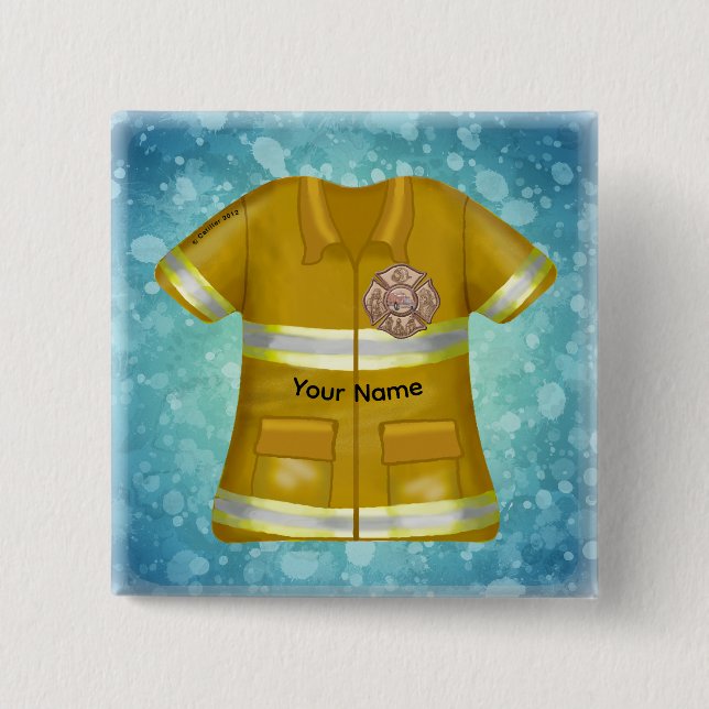 Maltese Cross  Firefighter  2 Inch Square Button (Front)