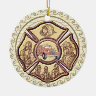 Maltese Cross Firefighter  Ceramic Ornament