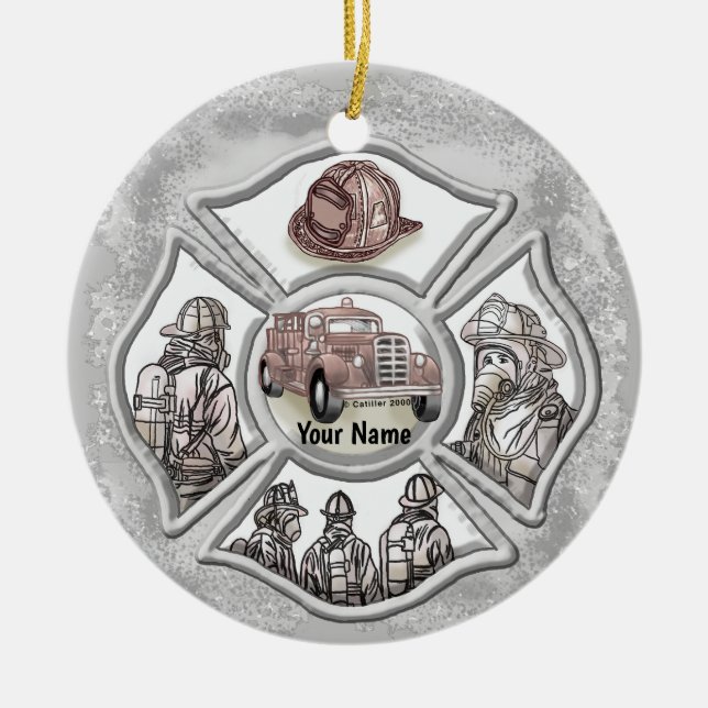 Maltese cross firefighter custom ceramic ornament (Front)