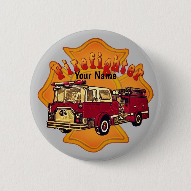 Maltese Cross Firefighter Firetruck  2 Inch Round Button (Front)