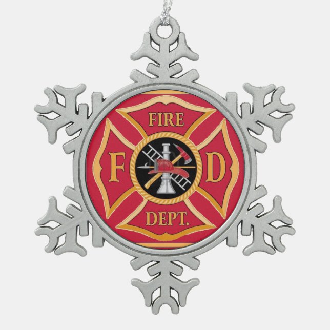 Maltese Cross Firefighter Snowflake Ornament (Front)