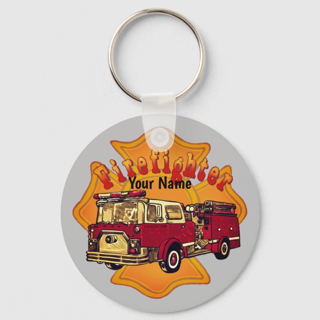 Maltese Cross Firetruck firefighter  Keychain (Front)