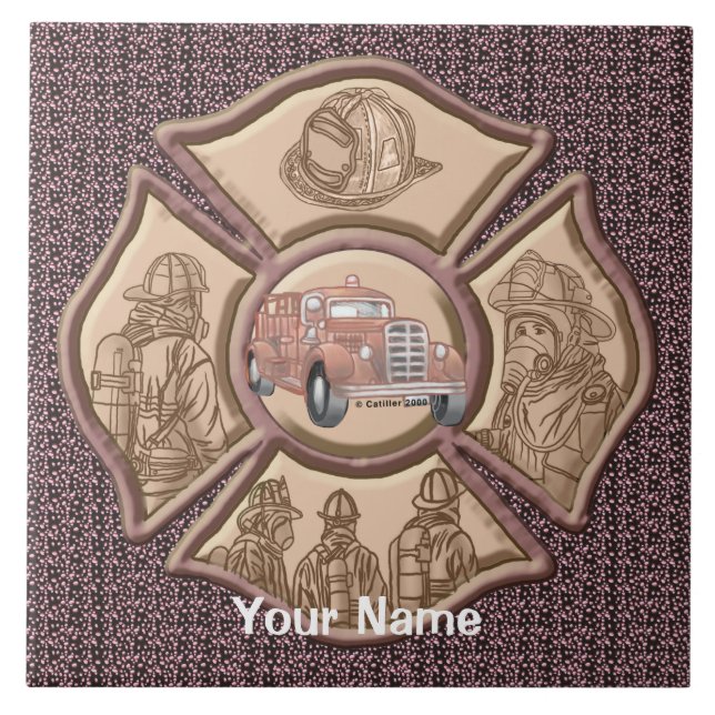Maltese Cross Rev Firefighter Ceramic Tile (Front)
