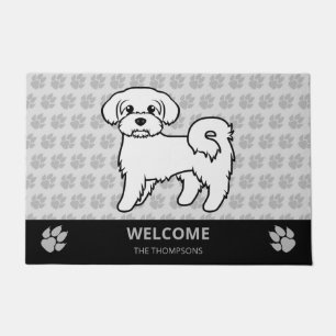 Maltese Cute Cartoon Dog & Custom Text Doormat