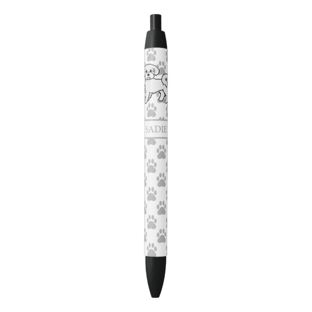 Maltese Cute Cartoon Dog Illustration & Name Black Ink Pen (Front Vertical)