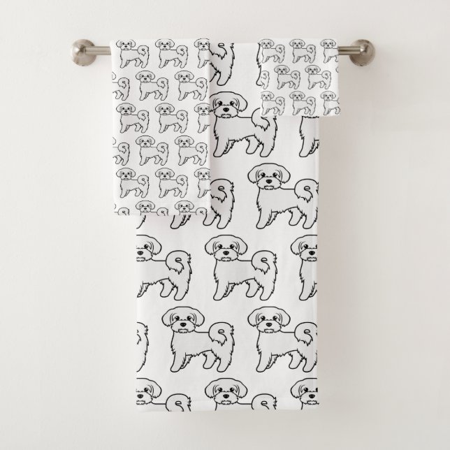 Maltese Cute Cartoon Dog Illustration Pattern Bath Towel Set (Insitu)
